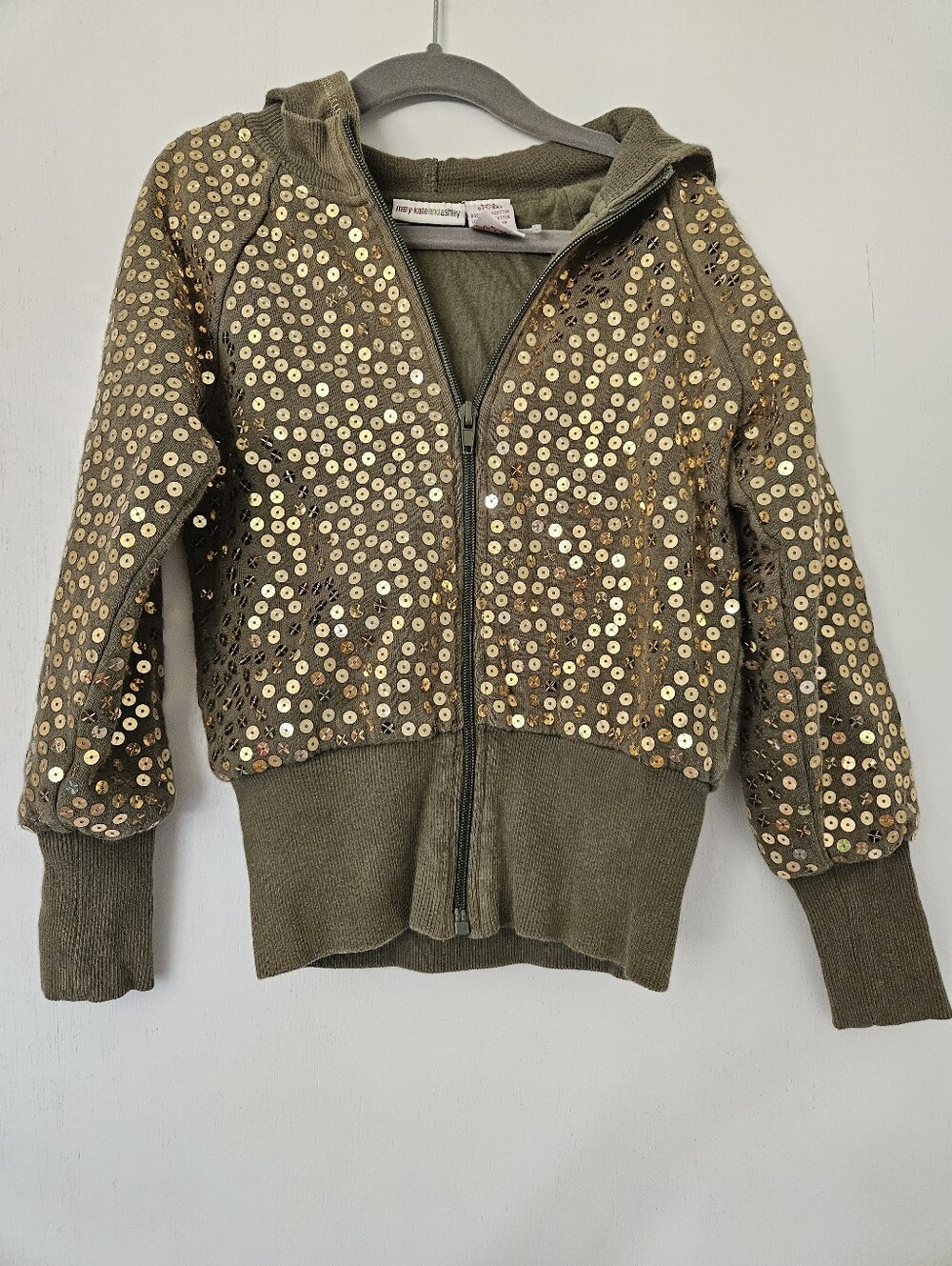 Mary-Kate and Ashley Olive Green Sequin Full Zip Hoodie Jacket Girls Size S (6/6
